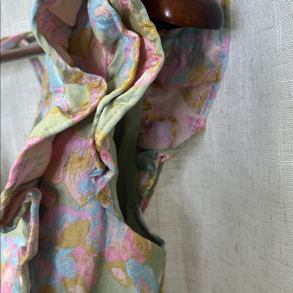 Buddy Love Jacquard Floral Ruffle Tiered  Dress in Sage Green and Pastel Pink - Picture 9 of 15